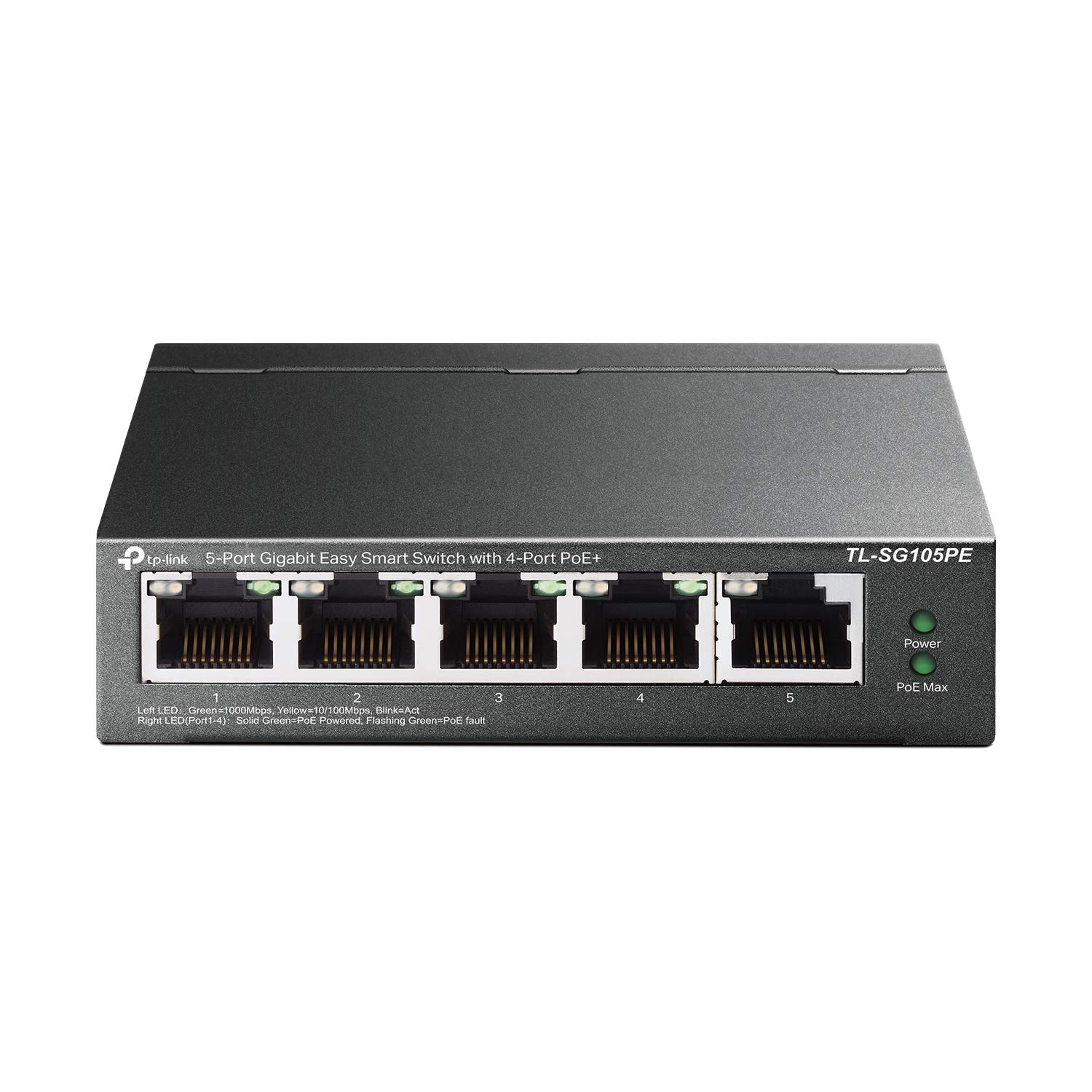 TP-Link 5 Port Gigabit PoE Switch | 4 PoE+ @65W Easy Smart Plug & Play Limited Lifetime Protection Shielded Ports Support QoS, Vlan, IGMP and Link Aggregation (TL-SG105PE) (Renewed), w/