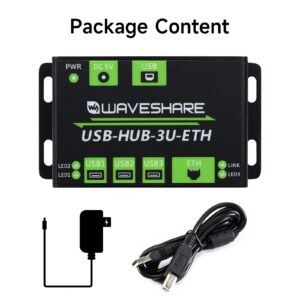 Waveshare Industrial Grade Multifunctional USB HUB Extending 3X USB Ports + 100M Ethernet Port Suitable for Industrial/Office Environments Requiring Higher Level Device and Network Connection