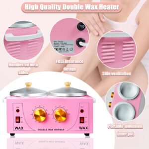 Double Wax Warmer Electric Wax Warmer Professional Machine for Hair Removal, Wax Heater for Paraffin Facial Skin Body Spa Salon Equipment with 100 Waxing Cloth And 50 Removal Wooden Craft Sticks