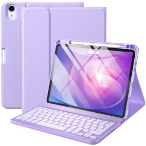 harvopu keyboard case compatible with ipad air 11-inch m2/ 10.9 inch air 5th 4th generation case with keyboard-backlit detachable, folio cover with pencil holder for air 11 2024/air 5/air 4 (purple)