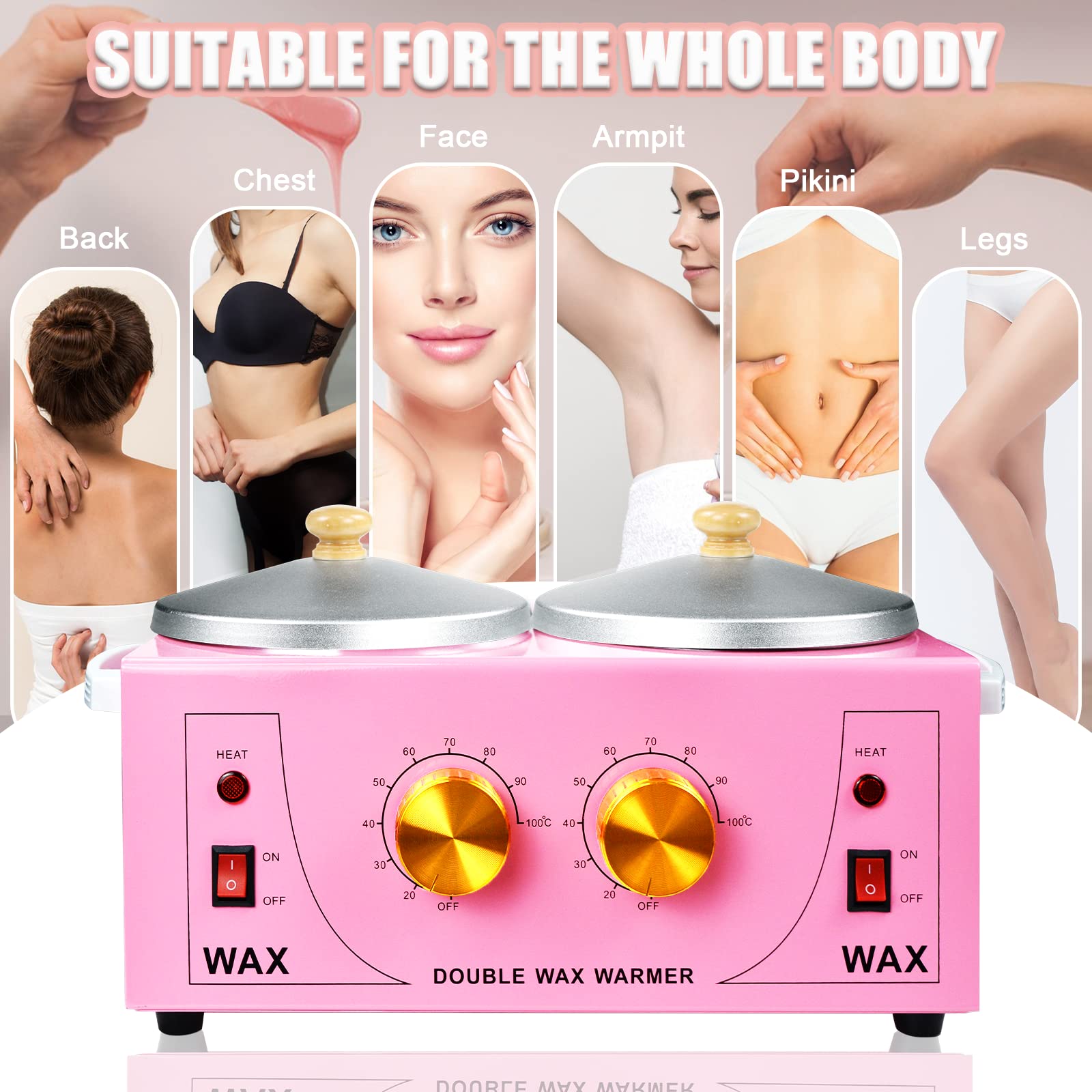 Double Wax Warmer Electric Wax Warmer Professional Machine for Hair Removal, Wax Heater for Paraffin Facial Skin Body Spa Salon Equipment with 100 Waxing Cloth And 50 Removal Wooden Craft Sticks