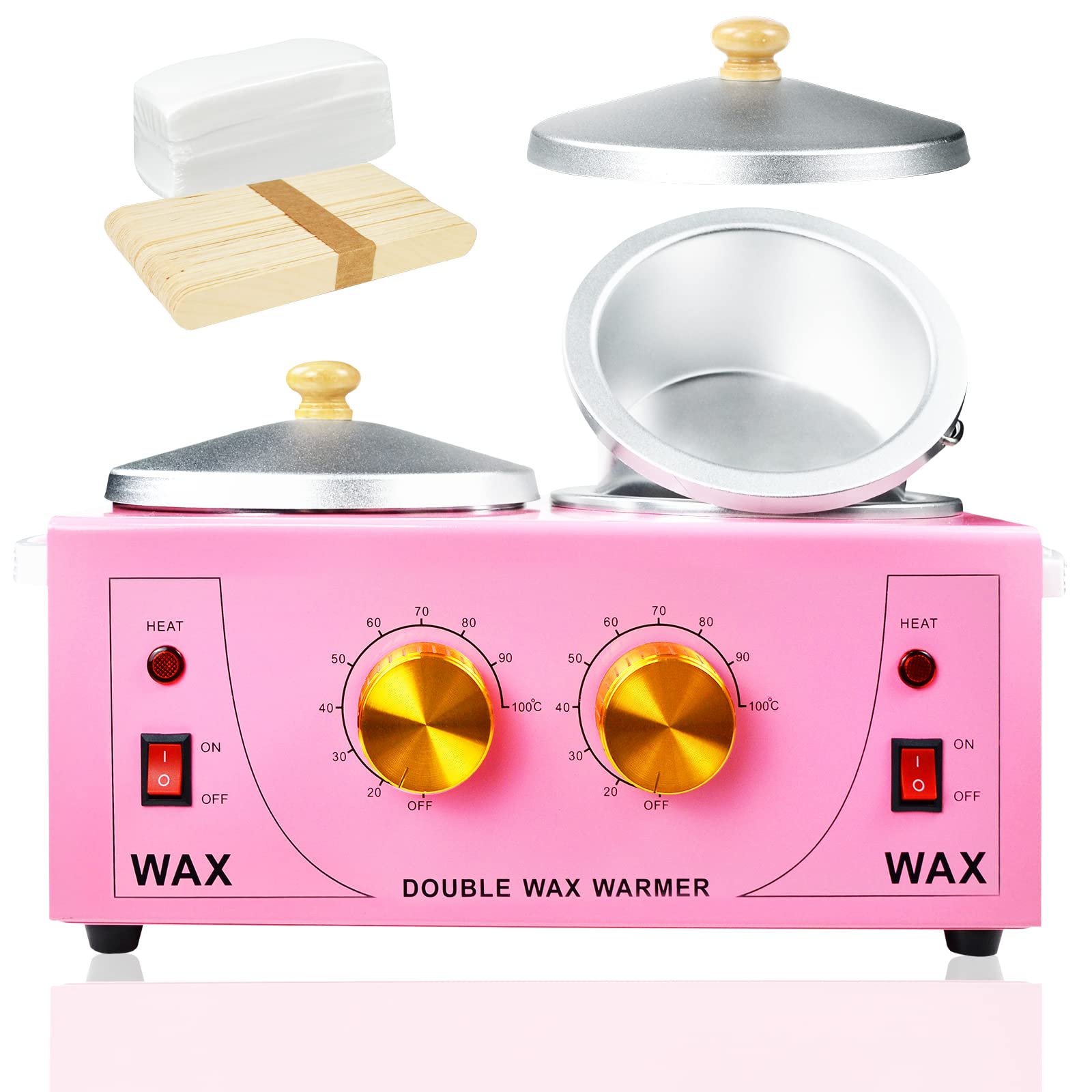 Double Wax Warmer Electric Wax Warmer Professional Machine for Hair Removal, Wax Heater for Paraffin Facial Skin Body Spa Salon Equipment with 100 Waxing Cloth And 50 Removal Wooden Craft Sticks