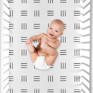 Sweet Jojo Designs White and Black Boho Mudcloth Boy Girl Fitted Mini Crib Sheet Baby Nursery Portable Crib Pack and Play Black and White Bohemian Woodland Tribal Southwest Mud Cloth Hatch Triple Line