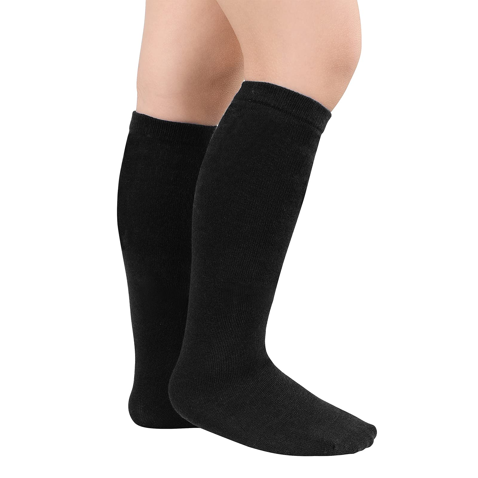 American Trends Kids Soccer Socks Toddler Knee High Long Black Socks for Boys Girls Striped Uniform Sports Tube Baseball Socks 1 Pack Pure Black 1-3T