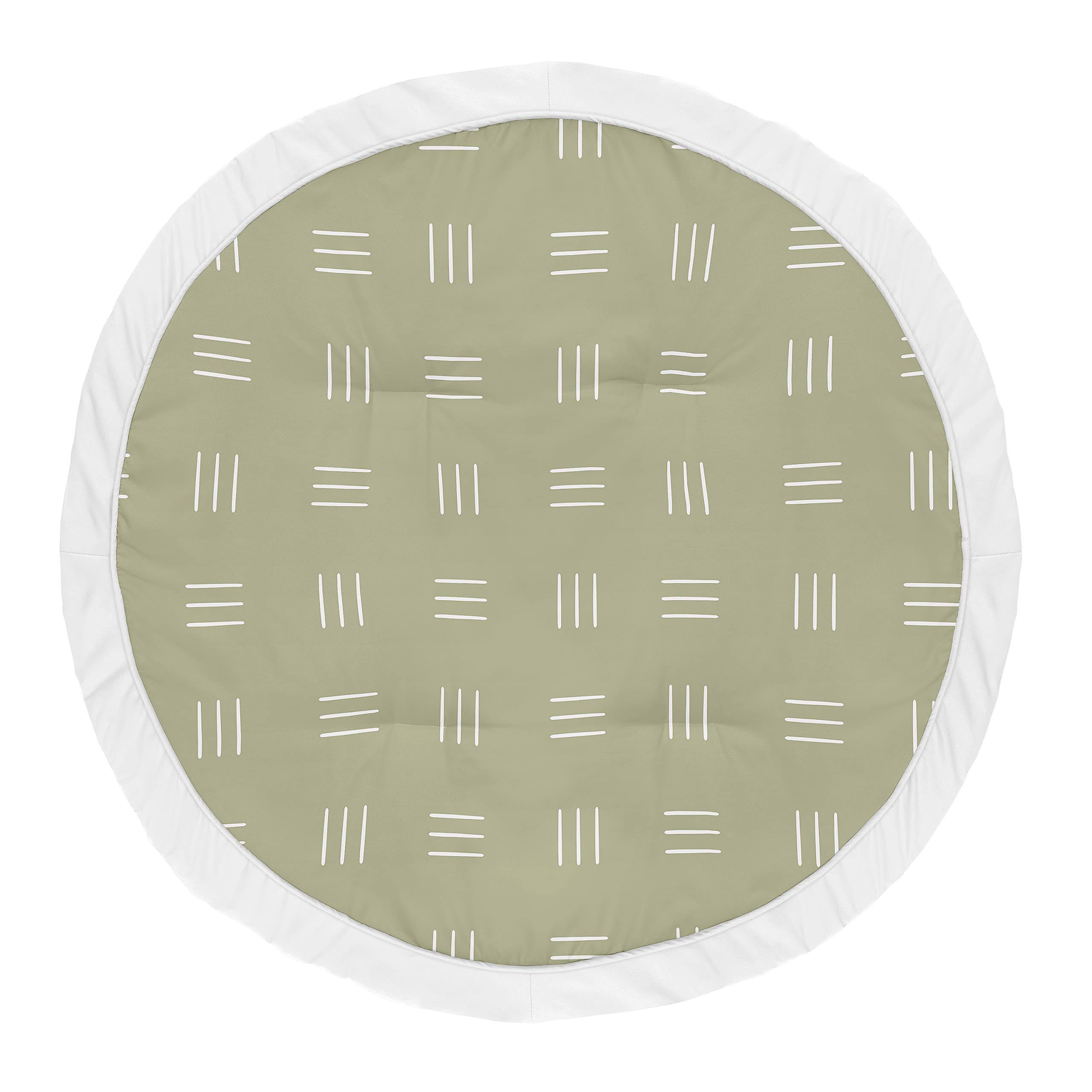 Sweet Jojo Designs Sage Green Boho Mudcloth Boy or Girl Baby Playmat Tummy Time Infant Play Mat - White Bohemian Woodland Tribal Southwest Mud Cloth Hatch Gender Neutral Triple Line