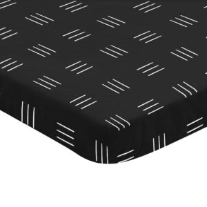 Sweet Jojo Designs Black and White Boho Mudcloth Boy Girl Fitted Mini Crib Sheet Baby Nursery Portable Crib Pack and Play Bohemian Woodland Tribal Southwest Geometric Mud Cloth Hatch Triple Line