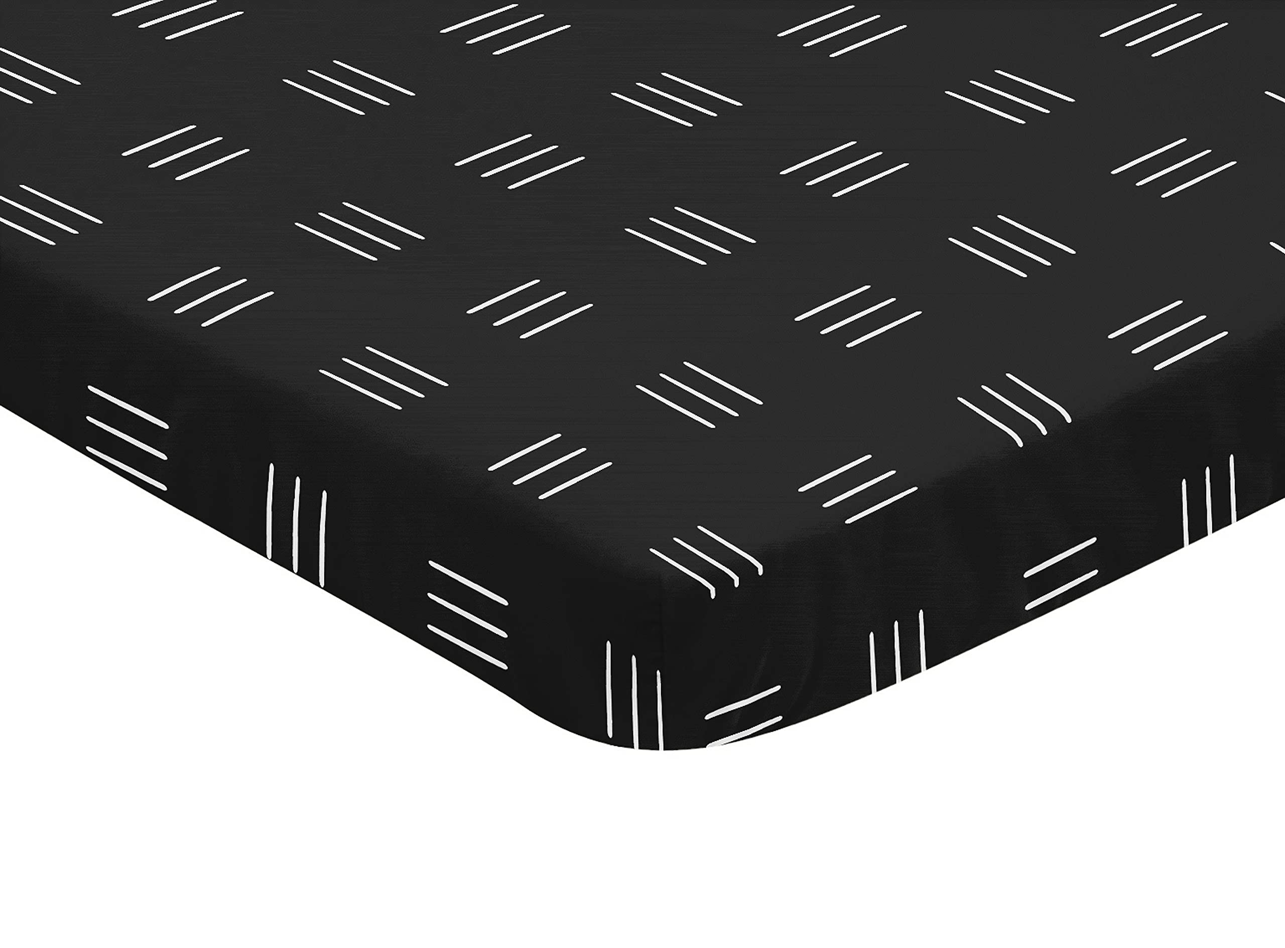 Sweet Jojo Designs Black and White Boho Mudcloth Boy Girl Fitted Mini Crib Sheet Baby Nursery Portable Crib Pack and Play Bohemian Woodland Tribal Southwest Geometric Mud Cloth Hatch Triple Line