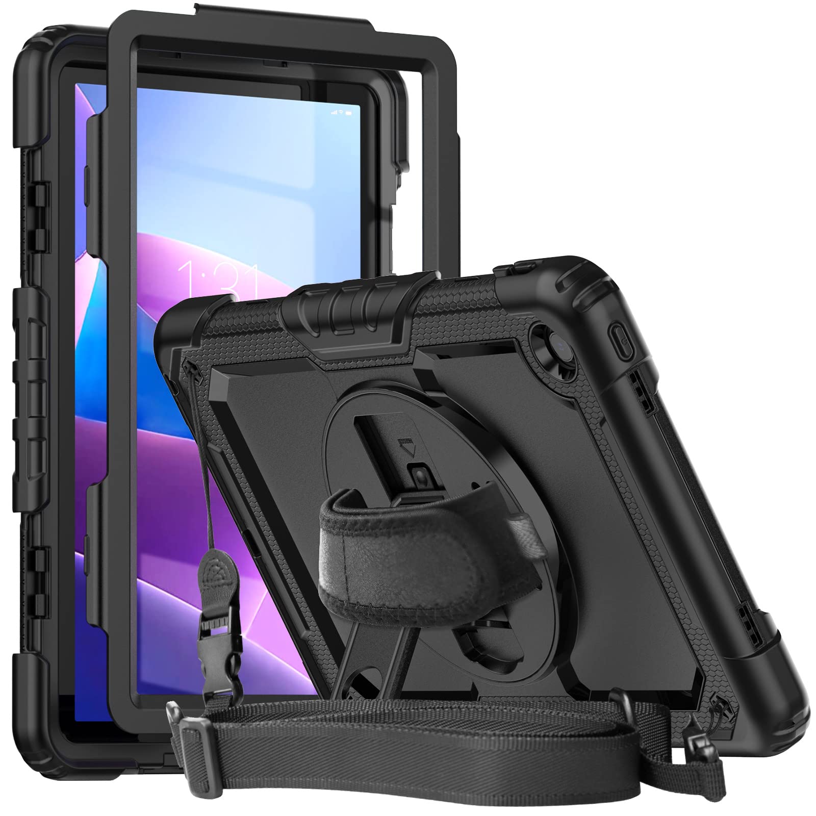 Herize Case for Lenovo Tab M10 Plus 3rd Gen 10.6 Inch 2022 | TB125FU/TB128FU/TB128XU Case with Screen Protector Pen Holder | 3 Layer Shockproof Rugged Sturdy Rubber Protective Case W/Shoulder Strap