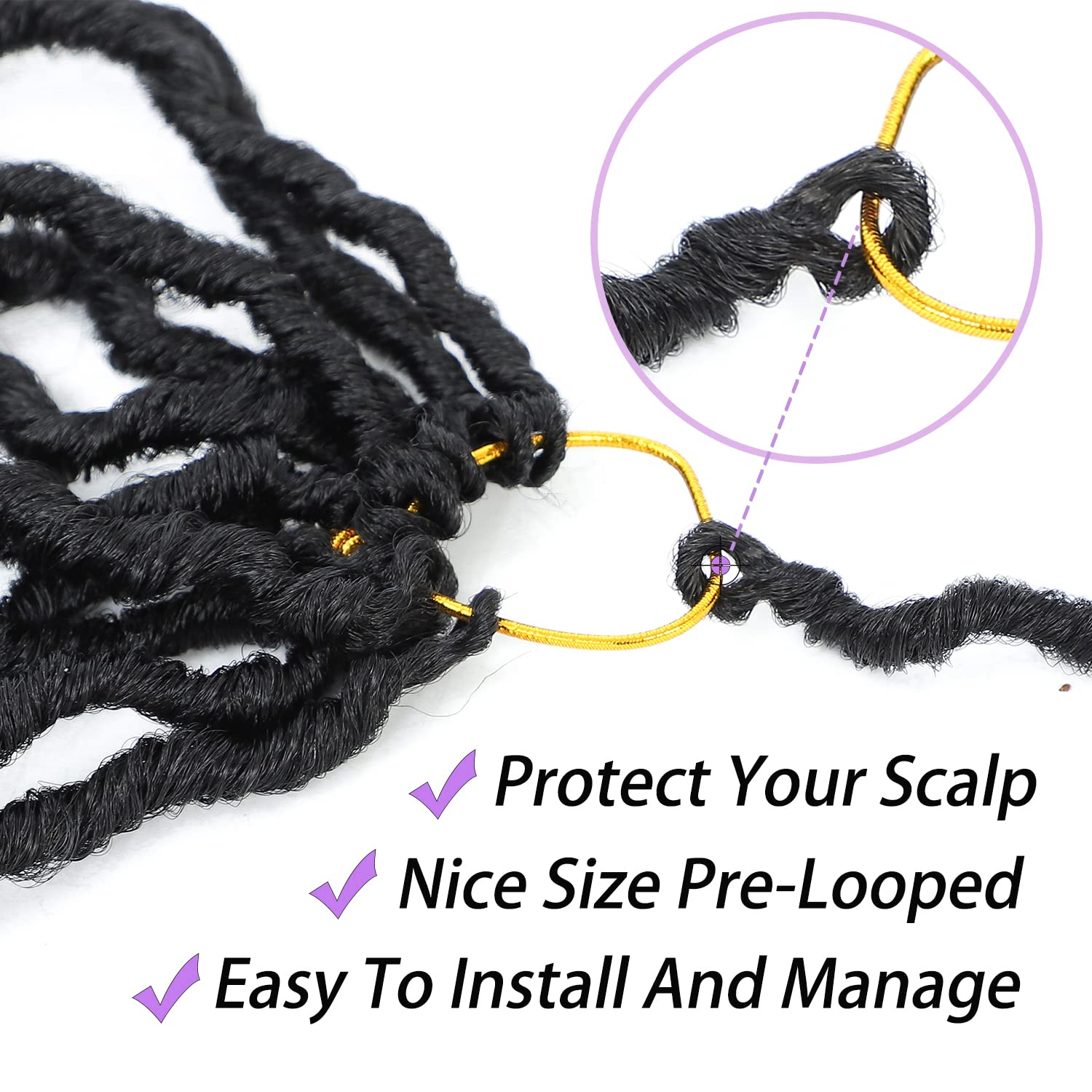 Faux Locs Crochet Hair 24 inch Soft Locs for Butterfly Locs Crochet Hair for Black Women New Faux Locs Pre Looped Curly Wavy Braiding Hair Extension (6 Packs,1B)