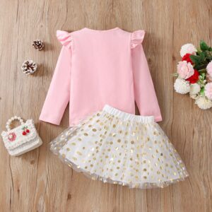 LYQTloml Toddler Kids Baby Girls Birthday Princess Outfits Dress Vest Long Sleeve Shirts Tank Top Dot Mesh Tutu Skirt 2PCS Winter Skirt Set