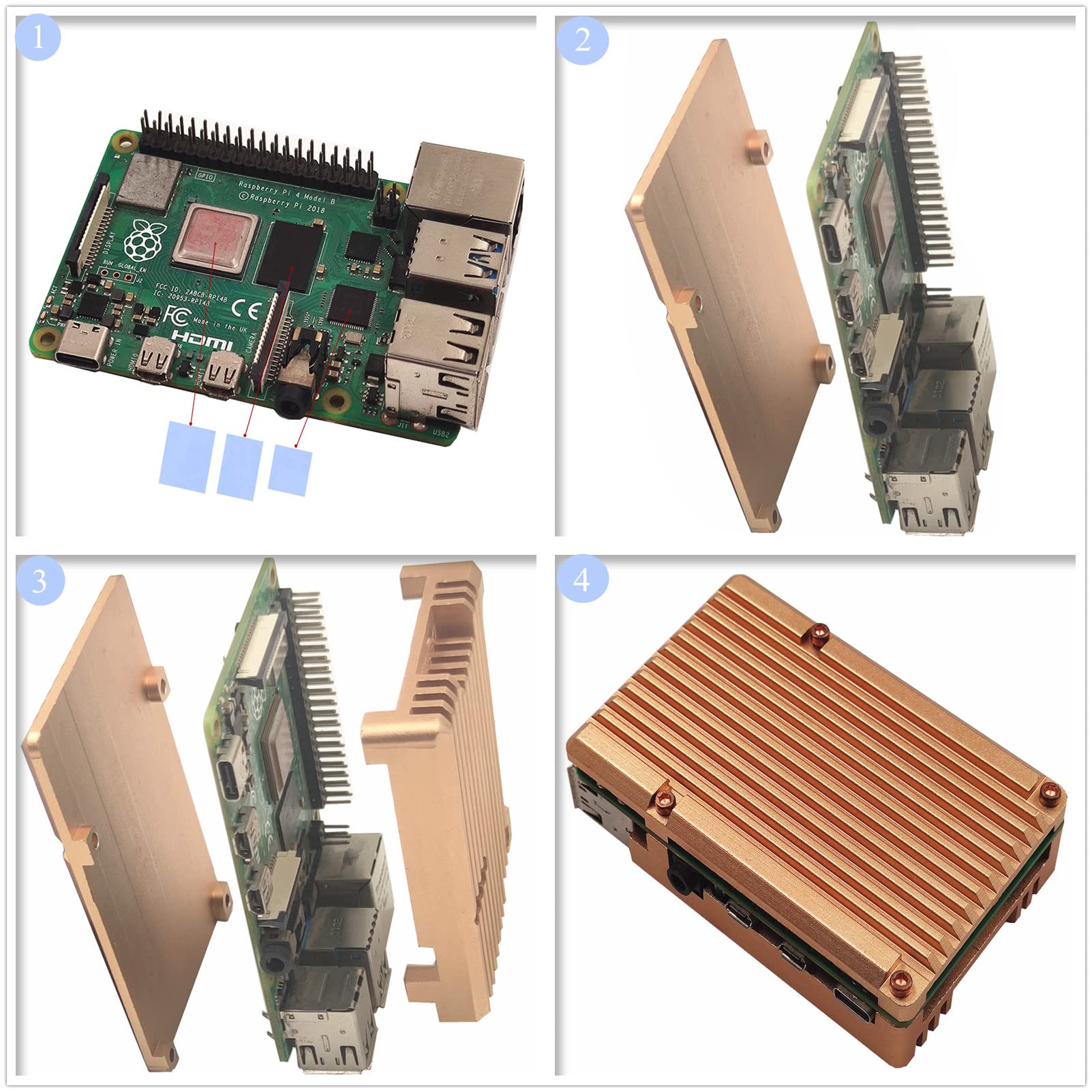 Raspberry Pi 4 Armor Case, Raspberry Pi 4 Computer Model B Aluminum Alloy Passive Cooling Case Compatible with Raspberry Pi 4 Model B (Gold)