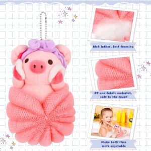 2 Pcs Bath Sponge Kids Body Shower Loofah Cute Animal Loofah Sponge Cartoon Shower Loofah Colorful Baby Bath Pouf Mesh for Toddler Children Adults Gifts Shower Washing Exfoliating (Pig, Cow)