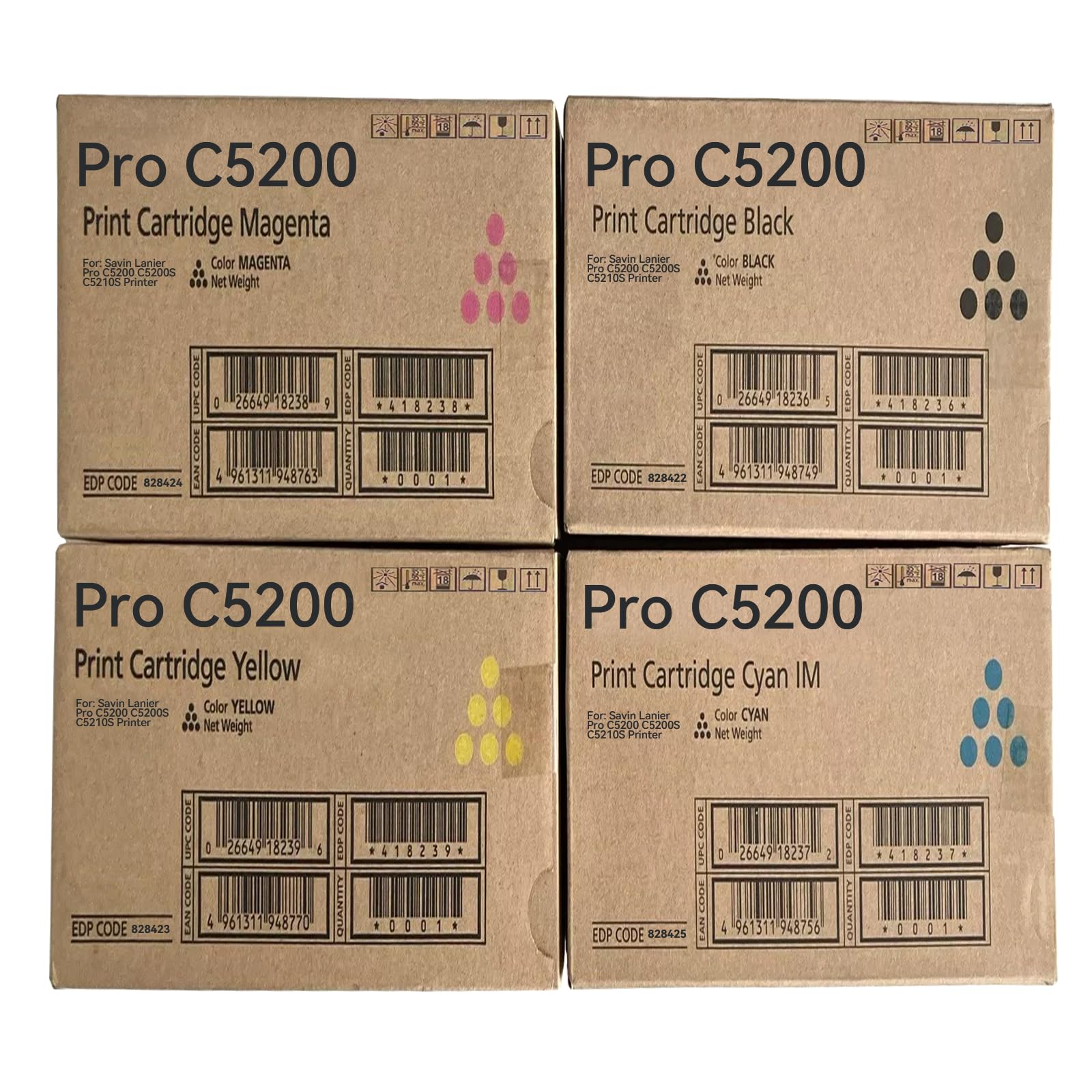 SAIBOYA C5200 Toner Cartridge Extra High Capacity 828422 828423 828424 828425 Replacement for Ricoh Savin Lanier Pro C5200 C5200S C5210S Printer Toner (Black Cyan Magenta Yellow,4PK)