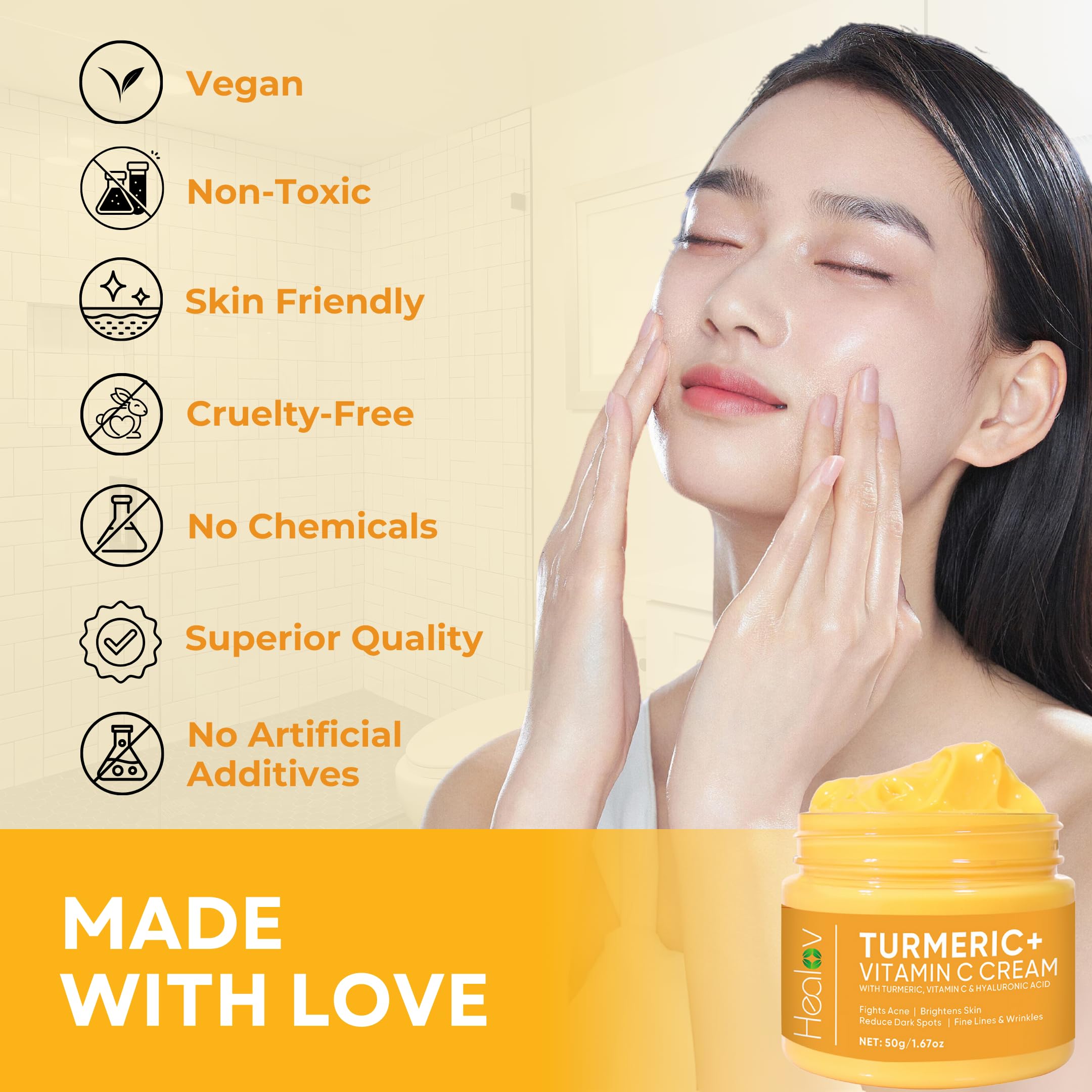 Turmeric Face Cream for Face & Body - All Natural Turmeric Skin Brightening Lotion - Cleanses Skin, Fights Acne, Evens Tone, Fades Scars, Sun Damage, & Age Spots - Turmeric Cream with Vitamin C