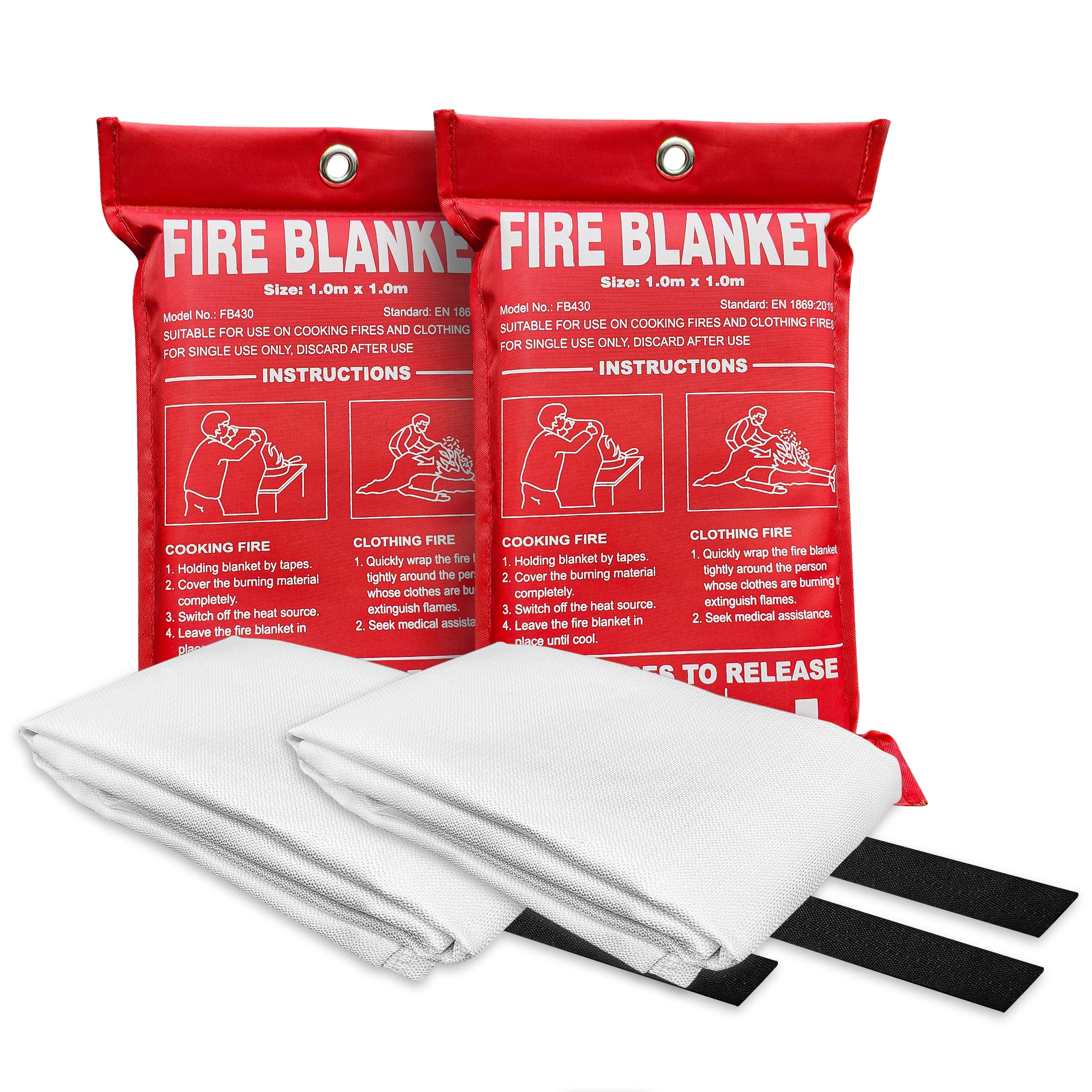 Ecoey Fire Blanket, Fiberglass Fire Blanket for Home & Kitchen, Emergency Blankets for Survival, Fire Blankets for People, Flame Retardant Fabric, Fireproof Blanket, Fire Safety, FJ109-B, 2 Packs