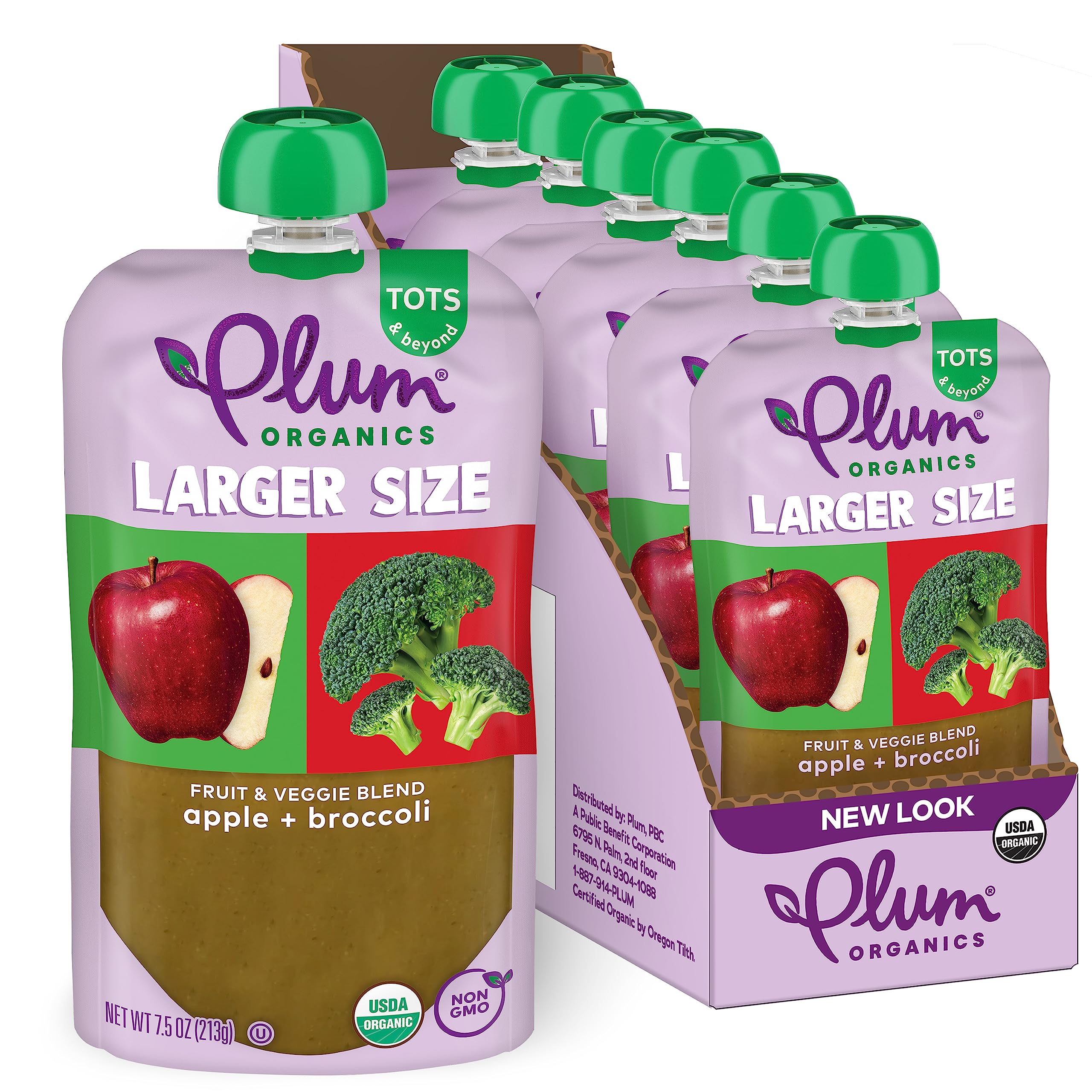 Plum Organics Tots & Beyond Apple & Broccoli Fruit & Veggie Blend, Kosher, USDA Certified Organic, Non-GMO, 7.5 Ounce (Pack of 6)