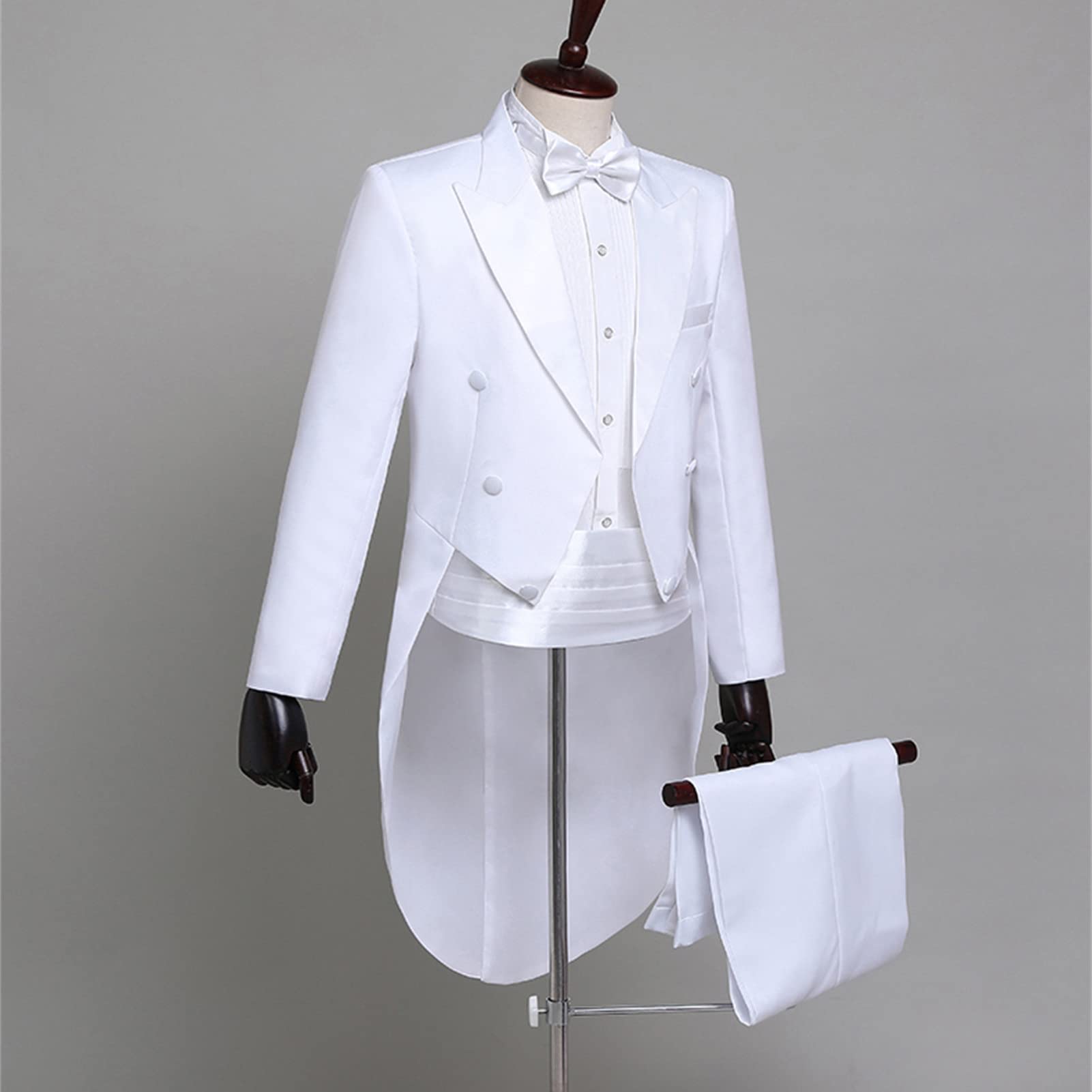 Men's Formal Peak Lapel Tailcoat Classic Magic Show Costume Jacket Tuxedo Party Dinner Swallowtail Tux Suit Coat (White,Medium)