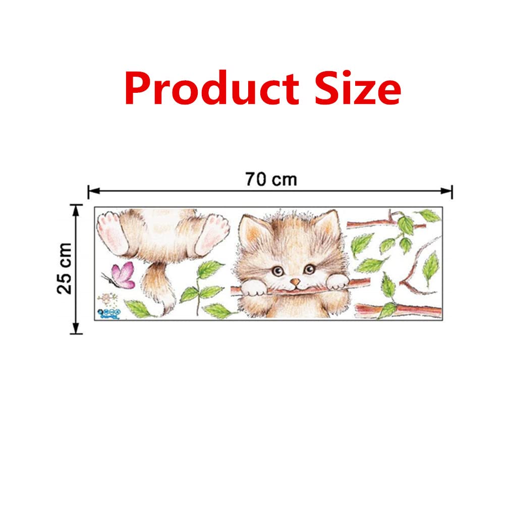 Cartoon Cute Cat On The Tree Branches Wall Decals, Removable Kitty Wall Stickers Decor Decal for Bedroom Wall Art Decoration