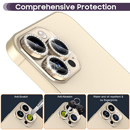 Suoman for iPhone 14 Pro Max Camera Lens Protector / 14 Pro Camera Lens Protector, Diamonds Bling Camera Cover Tempered Glass for iPhone 14 Pro Max /14 Pro [Perfectly Fit] - Diamond Gold