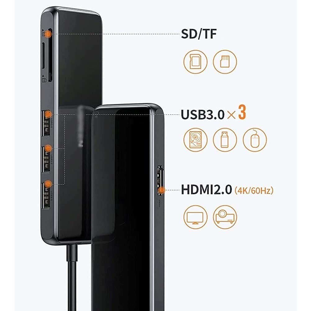 Beyori USB-C Hub,6 in 1 Multiport USB-C Docking Station with 4K HDMI, 3 USB 3.0 Ports, SD/TF Card Reader, USB Splitter Adapter