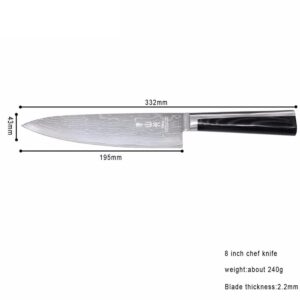 XYJ Japanese Damascus Chef Knife With G10 Handle,Vegetable Cooking Knives,Damascus Steel Kitchen Knife,Meat Cleaver Butcher Knives,Culinary Slicer (8 Inch)