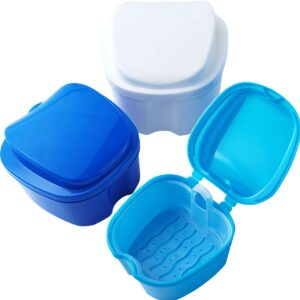 GXXMEI 3PCS Denture Case, Denture Cup with Strainer, Denture Bath Box Case False Teeth Storage Box with Basket Net Container Holder for Travel