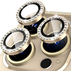 Suoman for iPhone 14 Pro Max Camera Lens Protector / 14 Pro Camera Lens Protector, Diamonds Bling Camera Cover Tempered Glass for iPhone 14 Pro Max /14 Pro [Perfectly Fit] - Diamond Gold