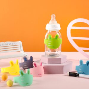 12 Pcs Baby Bottle Labels for Daycare, Silicone Daycare Bottle Labels Day Care Essentials Reusable Waterproof Water Bottle Name Bands in Shape Design with Marker Pens, 6 Colors (Rabbit Style)