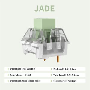 KAILH Box Jade Switches for Mechanical Gaming Keyboard DIY, 3pin 50gf Clicky,Compatible for 5pin RGB/SMD hot swappable. (Jade 70pcs)