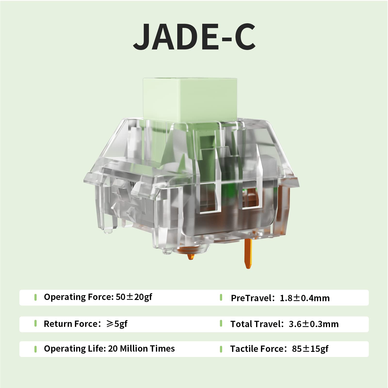 KAILH Box Jade-C Switches for Mechanical Gaming Keyboard DIY, 3pin 50gf Clicky,Compatible for 5pin RGB/SMD hot swappable. (Jade-C 110PCS)