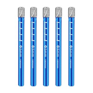 5pcs 3/16" dry diamond core drill bits for ceramic porcelain tile granite marble glass hard materials diamond hole saw kit with cooling wax,round shank