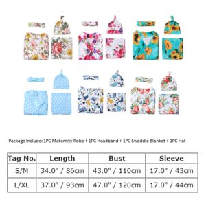 Mommy and Me Robe and Swaddle Set Floral Print Maternity and Baby Matching Hospital Labor Delivery Swaddling Wrap Blanket Dress with Headband Hat for Mom and Girl Boy 4pcs Outfit Blue Dinosaur L/XL