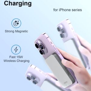 HINOVO Magnetic Power Bank, 10000mAh Wireless Portable Charger for iPhone, Wireless Battery Pack 15W Fast Charging, Compact Power Bank for iPhone 16/15/14/13/12, Compatible with MagSafe Phone Case