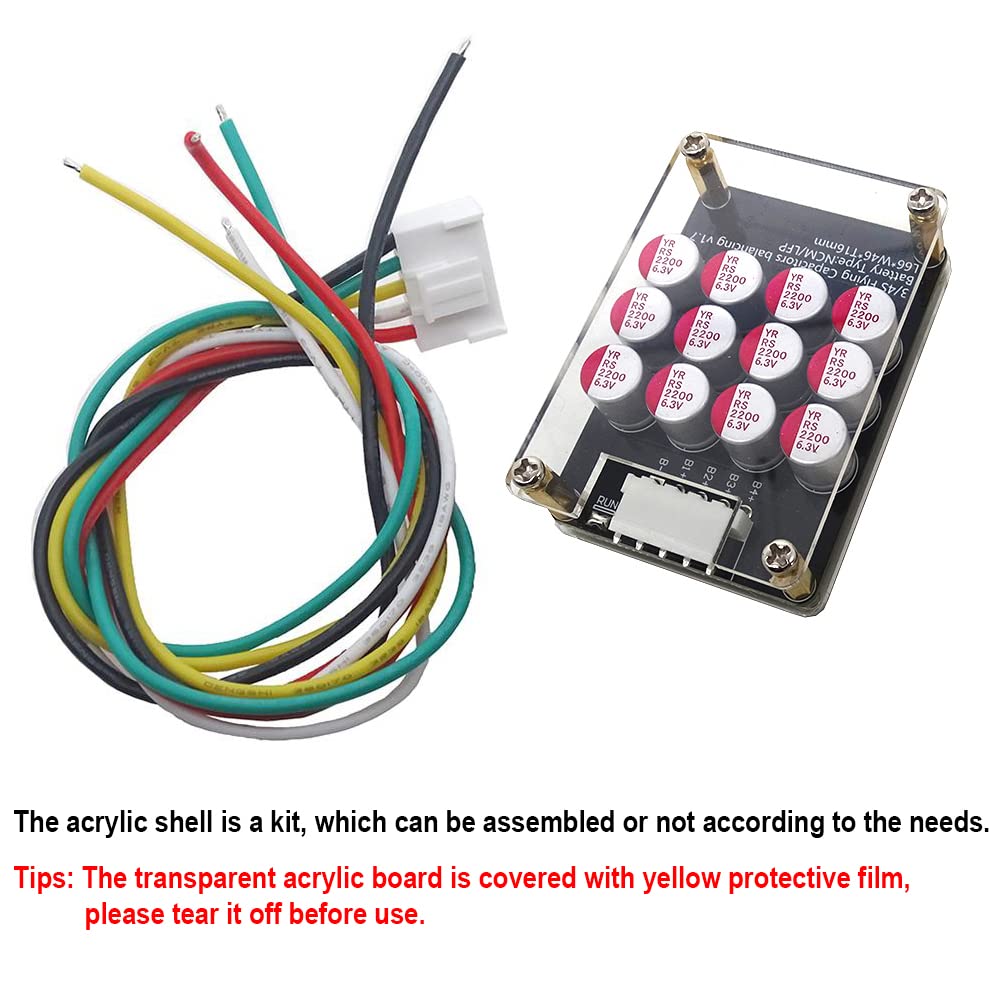 5A 3S 4S 12V Battery Active Equalizer Whole Group Balancer LiFePO4 LFP Lipo Li-ion Lithium Active Battery Energy Transfer Equalization Capacitor Balancer PCB Module with Acrylic Protective Case