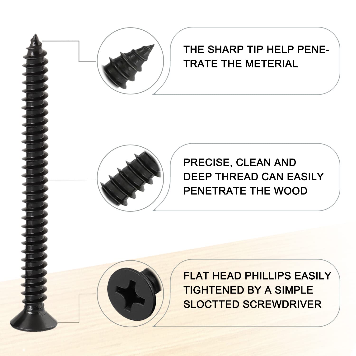 380PCS Flat Head Phillips Wood Screws Assortment Kit, Carbon Steel Self-Tapping Screw with Adjustable Wood Countersink (CSQ235 M3.5)