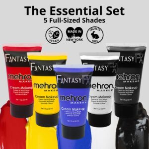 Mehron Makeup Fantasy FX Cream Makeup | Water Based Halloween Makeup | Face Paint & Body Paint For Adults 1 fl oz (30ml) (5 Pack Set Black, Red, Yellow, Blue, & White)