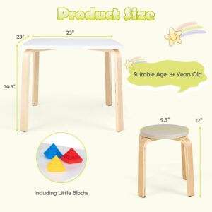 INFANS Kids Wooden Table and Stool Set, 5-Piece Activity Table with 4 Stools for Toddler Building Block Drawing Reading Art Crafts, Children Natural Furniture Set for Kindergarten Classroom