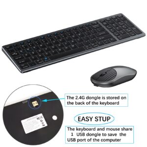 Wireless Keyboard and Mouse Combo, Bluetooth Keyboard and Mouse Rechargeable, Ultra Thin Compact Full-Size Keyboard for PC Desktop and Windows, Mac, iOS,Chrome OS, and Android Devices