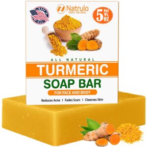 natural turmeric soap bar for face & body – turmeric skin brightening soap for dark spots, intimate areas, underarms – turmeric face wash reduces acne, fades scars & cleanses skin – 5oz turmeric bar