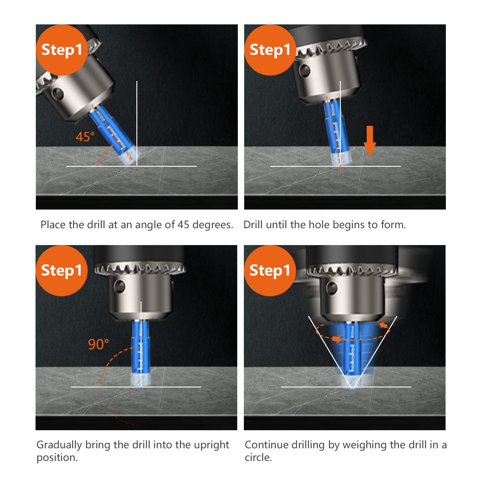 5pcs 3/16" Dry Diamond Core Drill Bits for Ceramic Porcelain Tile Granite Marble Glass Hard Materials Diamond Hole Saw Kit with Cooling Wax,Round Shank