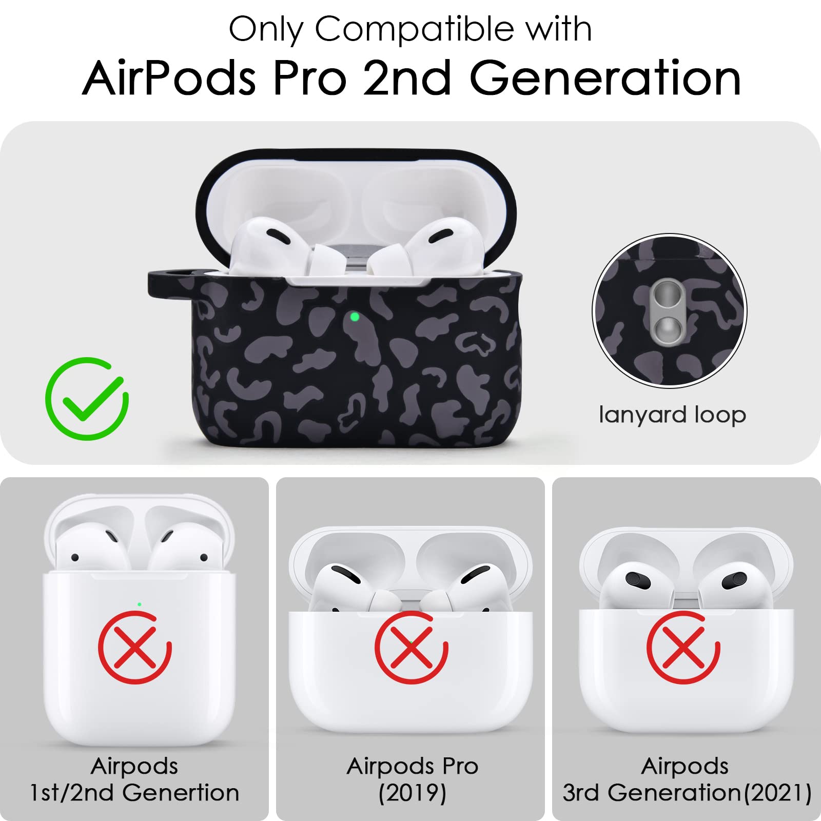 Filoto Airpods Pro 2nd Generation Case Cover 2022, Cute Silicone Protective Case with Bracelet Keychain Accessories for New Apple Airpods Pro 2 Women Girls (Dark Grey Leopard)