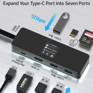 DOCKCASE 7 in 1 Visual Smart USB C Hub (Integrated) with HDMI Port 4K60Hz,100w PD Port, 3 USB-A 3.0, SD/TF Card Slot, for MacBook Air/Pro,XPS,and More