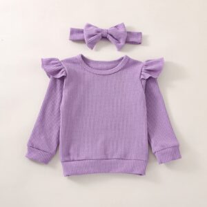 FOCUTEBB Baby Girl Clothes Fall Winter Outfits 2-3 T Infant Toddler Girls Outfit Long Sleeve Sweatshirt Pocket Pants Bow Headband Cute Baby Girl Outfits Set Purple 2T 3T