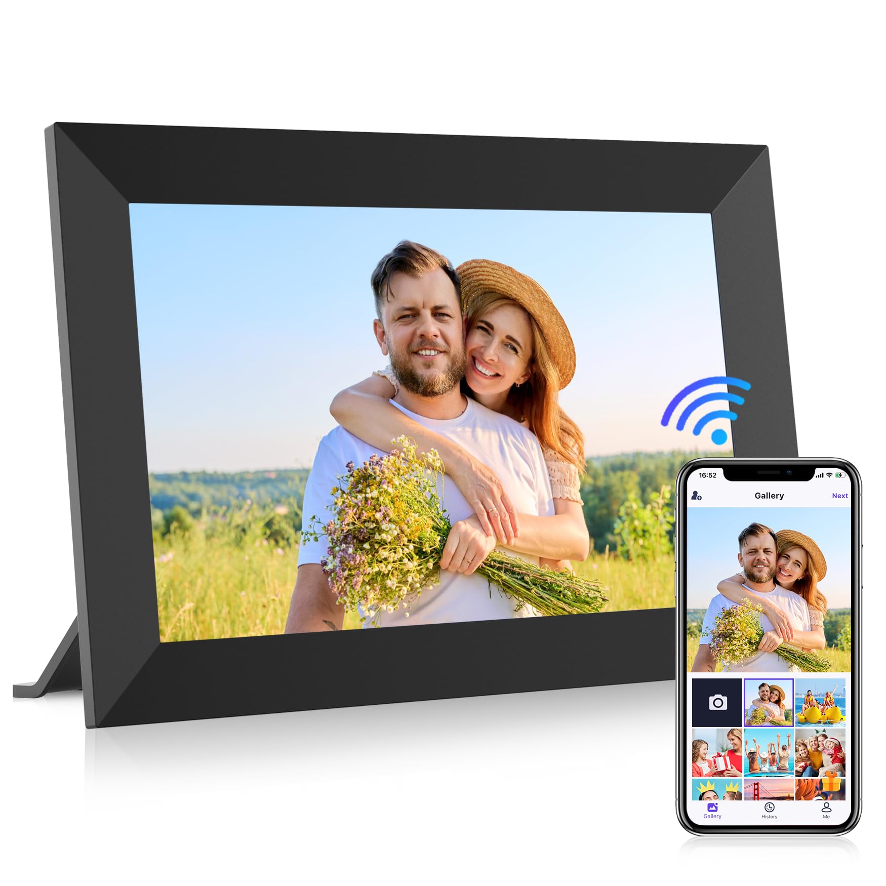 FANGOR 10.1" Digital Picture Frame, WiFi Digital Photo Frame 1280 * 800 HD IPS Touch Screen, 32GB Auto-Rotate Smart Frame Wall Mounted, Share Photos/Videos Via Uhale App