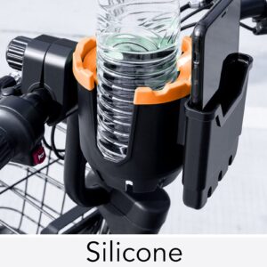 Stroller Cup Holder, Multifunction Water Bottle Holder with Large Caliber Designed, 360 Degrees Rotation Wheelchair Cup Holder, Portable Stroller Water Bottle Holder(Black Orange)