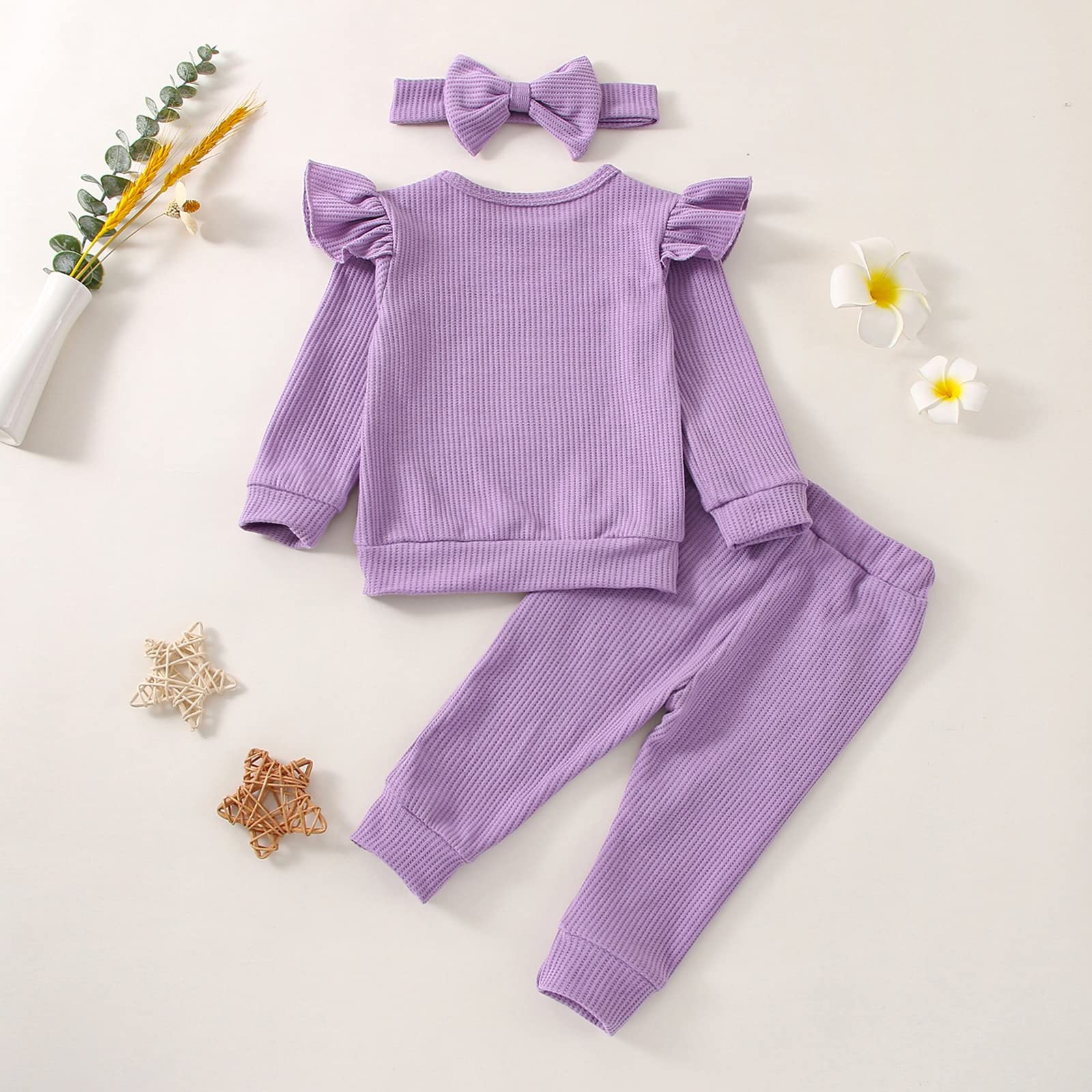 FOCUTEBB Baby Girl Clothes Fall Winter Outfits 2-3 T Infant Toddler Girls Outfit Long Sleeve Sweatshirt Pocket Pants Bow Headband Cute Baby Girl Outfits Set Purple 2T 3T