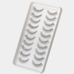 EMEDA Wispy Lashes Cat Eye Lashes with Clear Band 12mm Natural Look False Eyelashes Strip Lashes Natural Lashes Spiky Fake Natural Lashes 10 Pairs