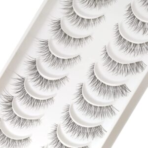 EMEDA Wispy Lashes Cat Eye Lashes with Clear Band 12mm Natural Look False Eyelashes Strip Lashes Natural Lashes Spiky Fake Natural Lashes 10 Pairs