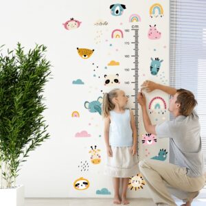 drwssr kids measuring height wall decals cute cartoon animal stickers diy removable peel and stick kids room wall decoration for boys and girls bedroom nursey classroom playroom wall decal