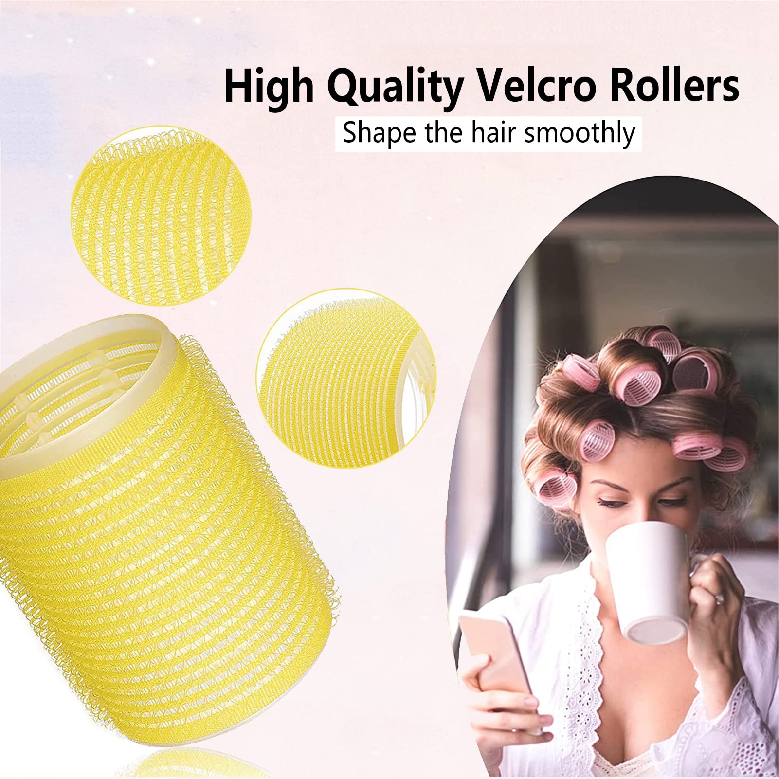 38Pcs Hair Rollers Set,Hair Rollers for Blowout Look, Self Sticky Hair Curlers, Jumbo Large Medium Sizes for Short Long Hair,with18 Rollers 18 Metal Clips & Comb & Storage Bag (Gift Pack)